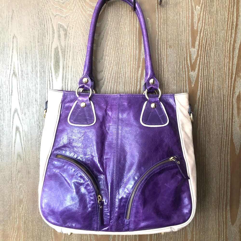 Roberta Gandolfi Purple/Cream Leather Tote Bag Made in Italy